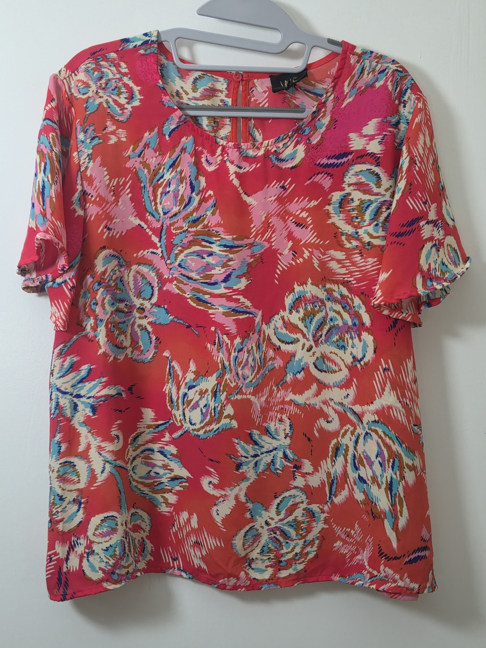 W5 Coral-Pink Floral Short Sleeve Blouse